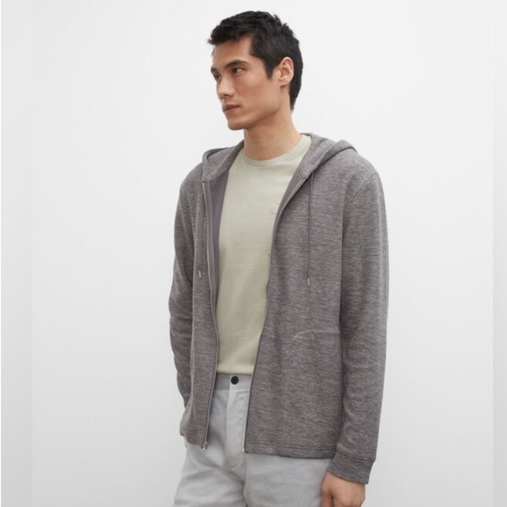 CLUB MONACO Grey Zip Linen‎ Cotton Blend Full Zip Hoodie L